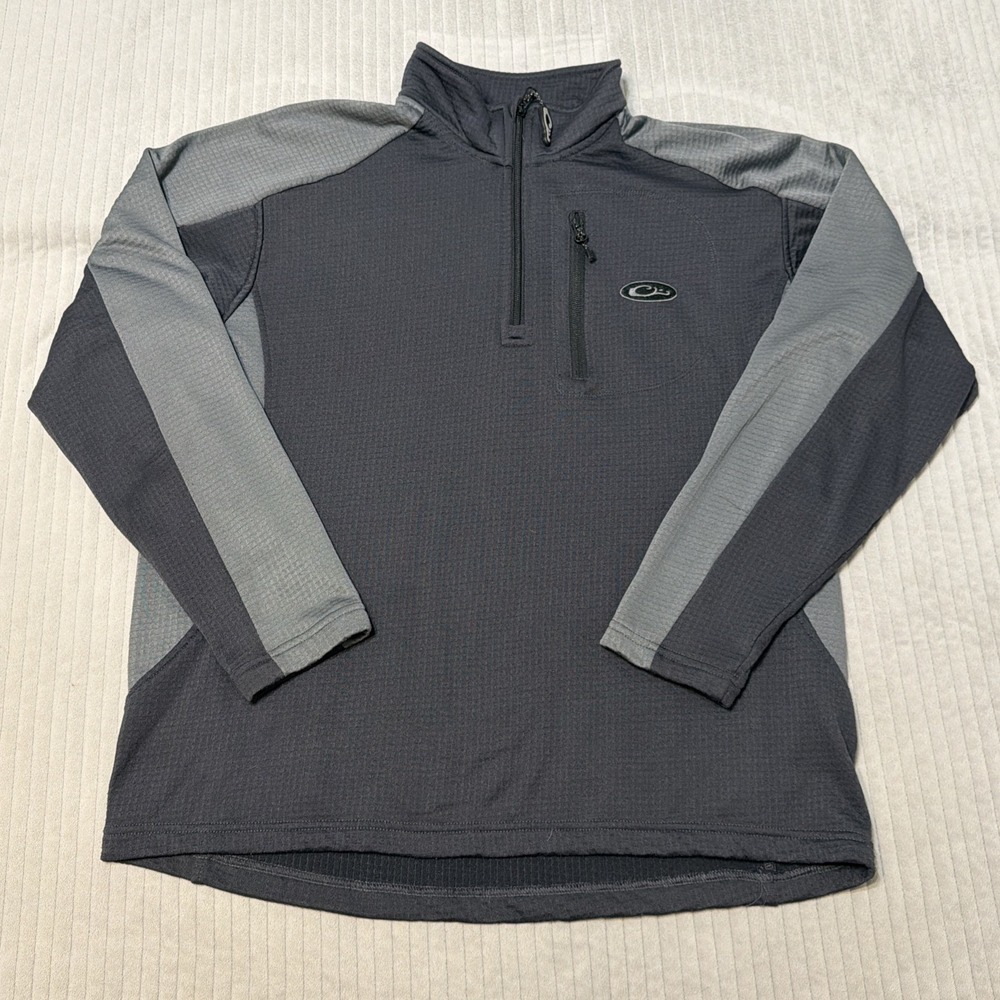 Drake Waterfowl 1/4 Zip Pullover Jacket Men's M Waffle Knit Black gray